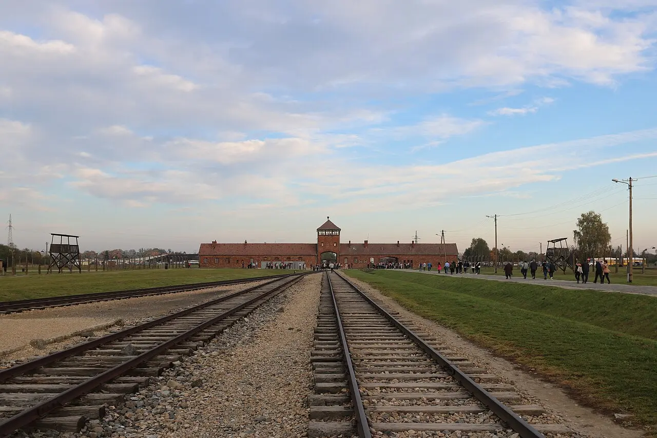 Gatehouse and tracks of Auschwitz II-Birkenau (2019)