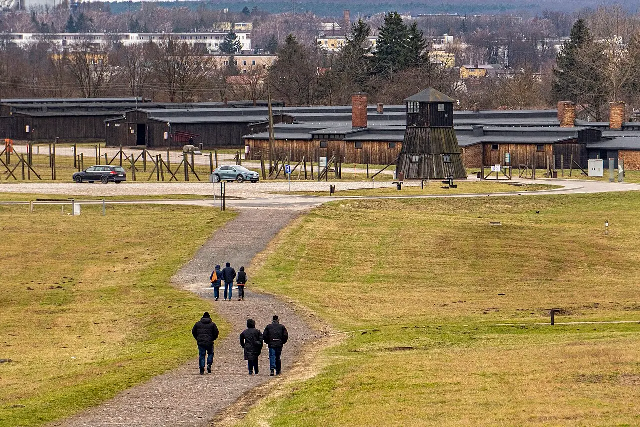 Barracks and watchtower at the State Museum at Majdanek